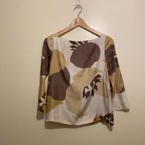 J. Crew Silk Women's Brown and Cream Blouse. Size 2